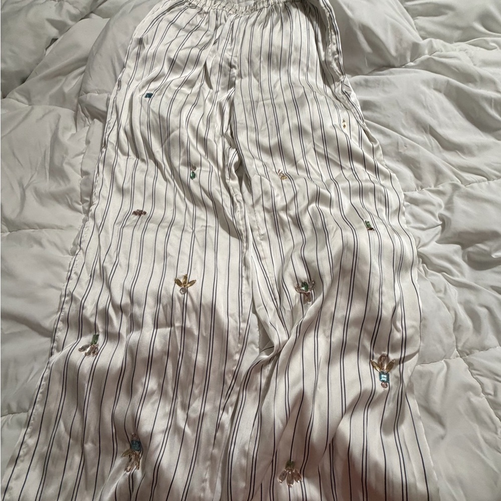 Anthropologie Striped Pants with Embroidery